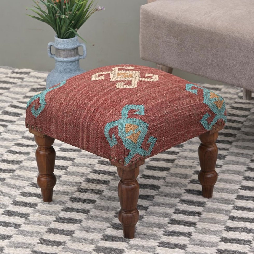 Taburete otomano Navajo kilim rojo