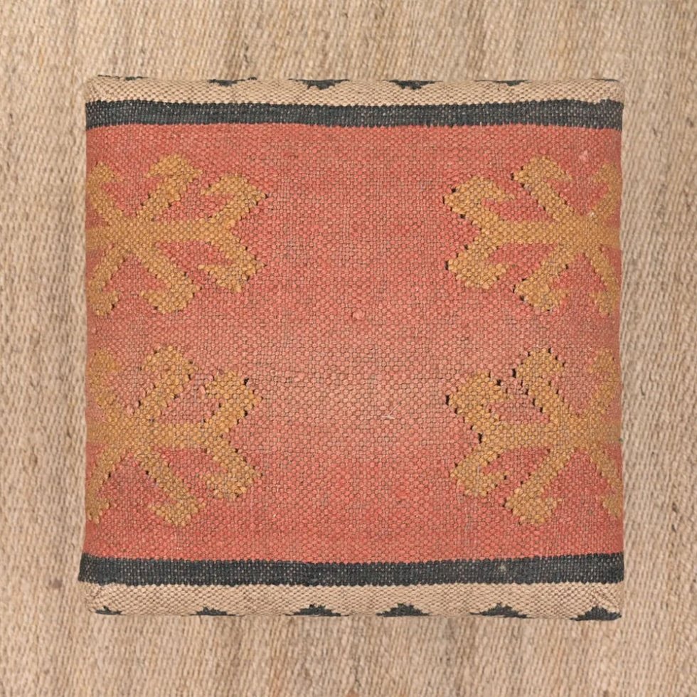 Taburete otomano kilim cuadrado naranja