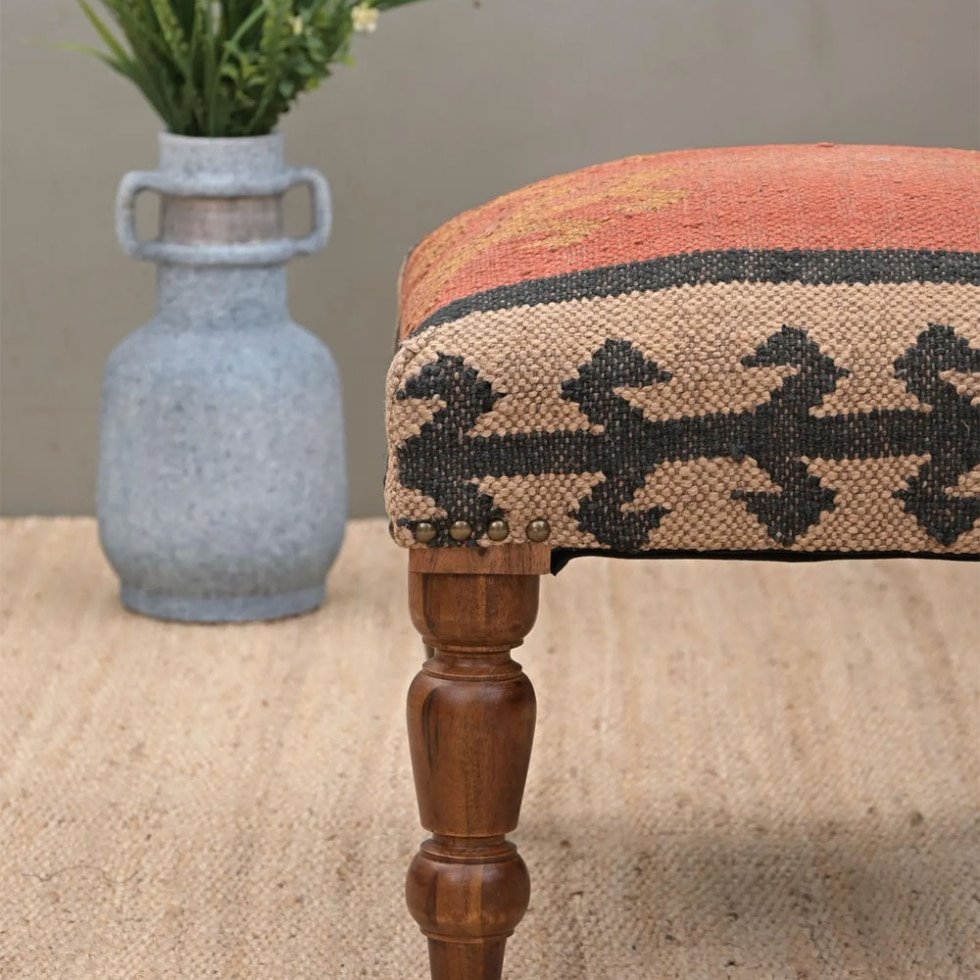 Taburete otomano kilim cuadrado naranja