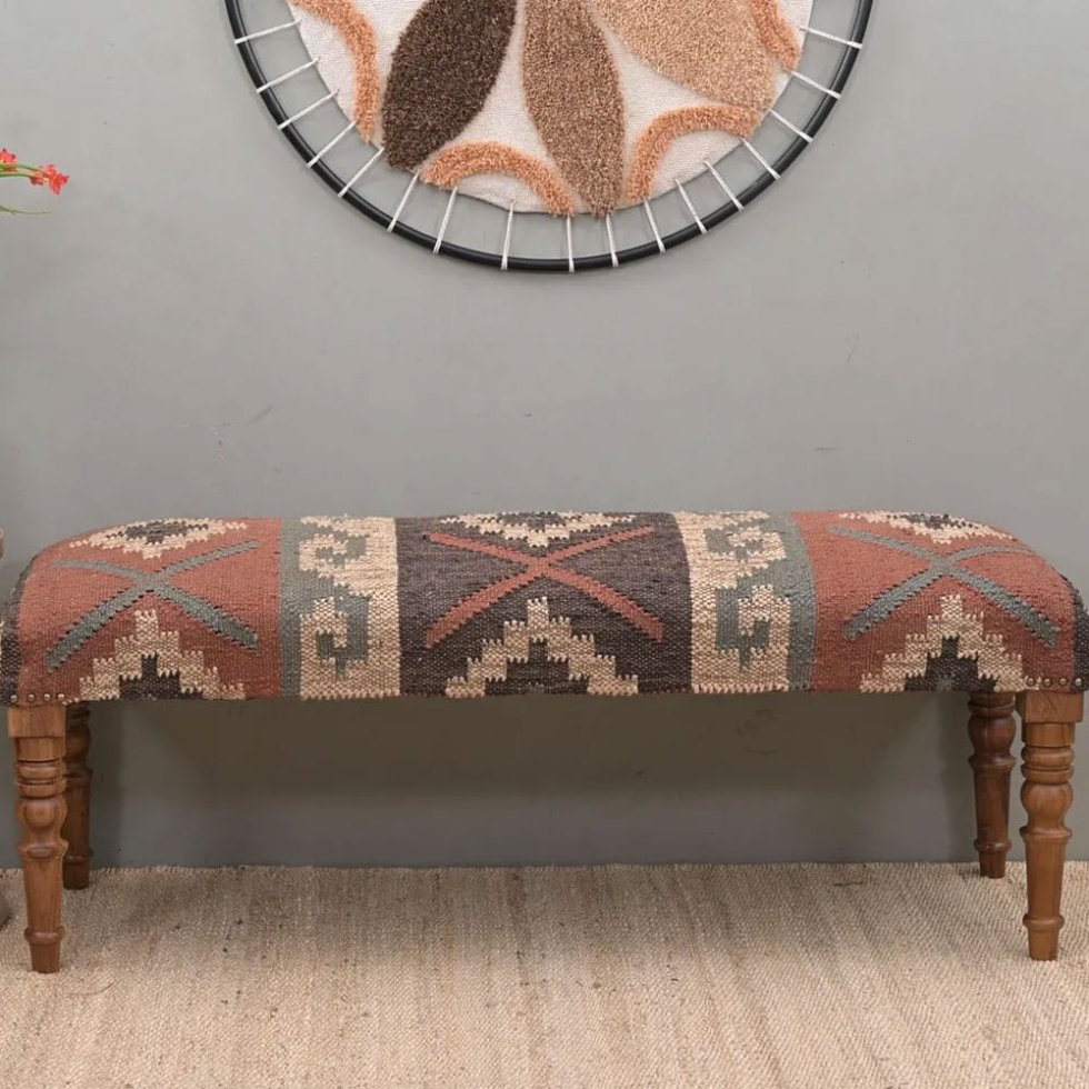 Banco otomano oriental de lana yute kilim