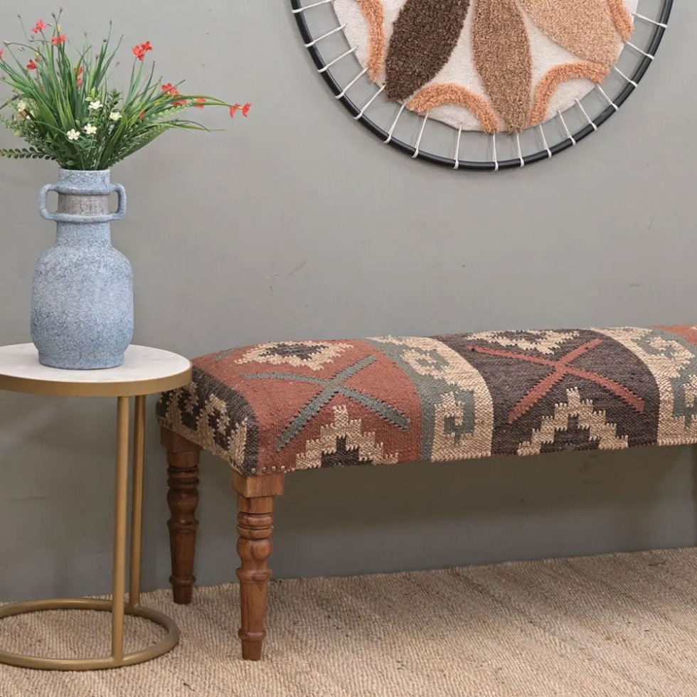 Banco otomano oriental de lana yute kilim