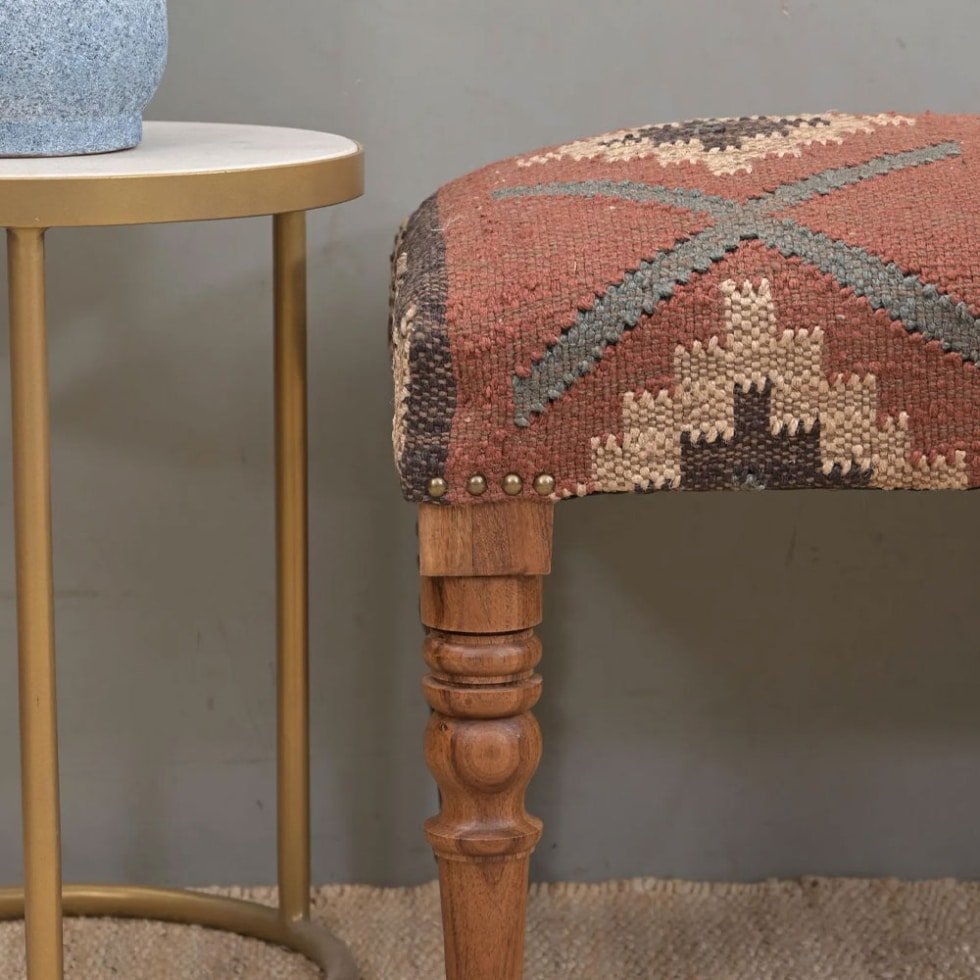 Banco otomano oriental de lana yute kilim
