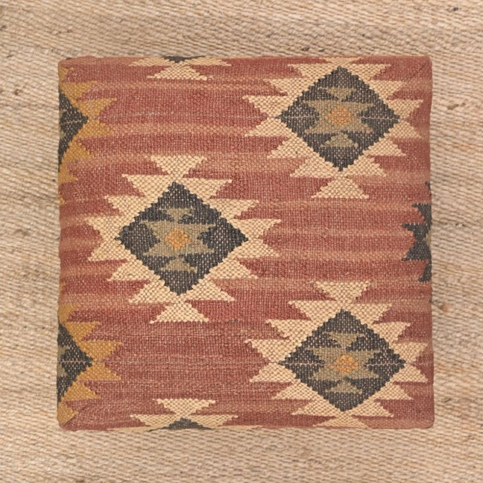 Pequeño taburete otomano kilim óxido