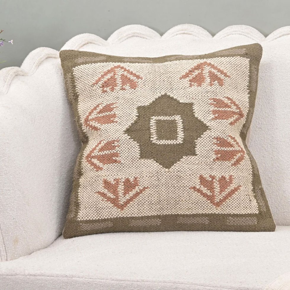 almohada kilim 20x20 verde y beige