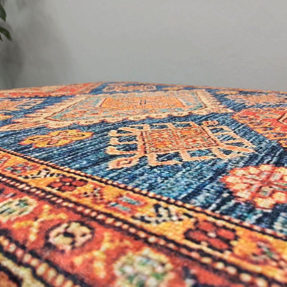 Mesa de centro otomana turca kilim azul y beige