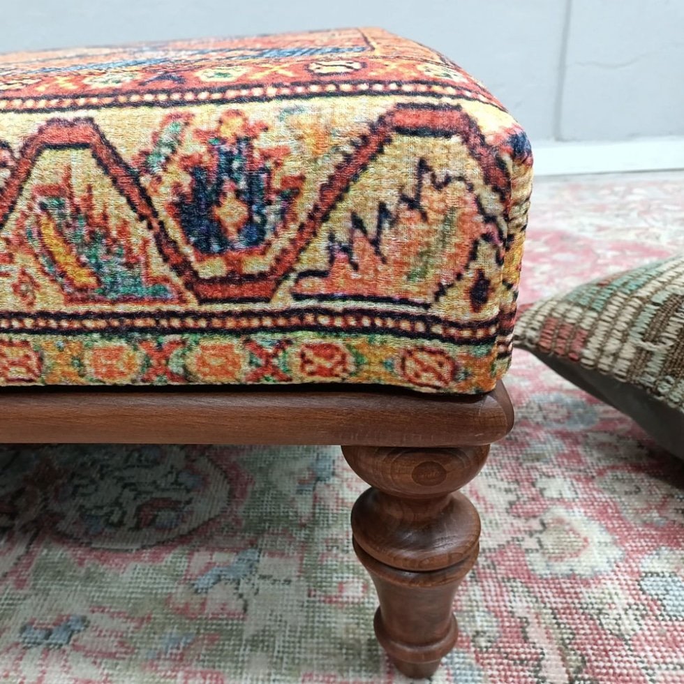 Mesa de centro otomana turca kilim azul y beige
