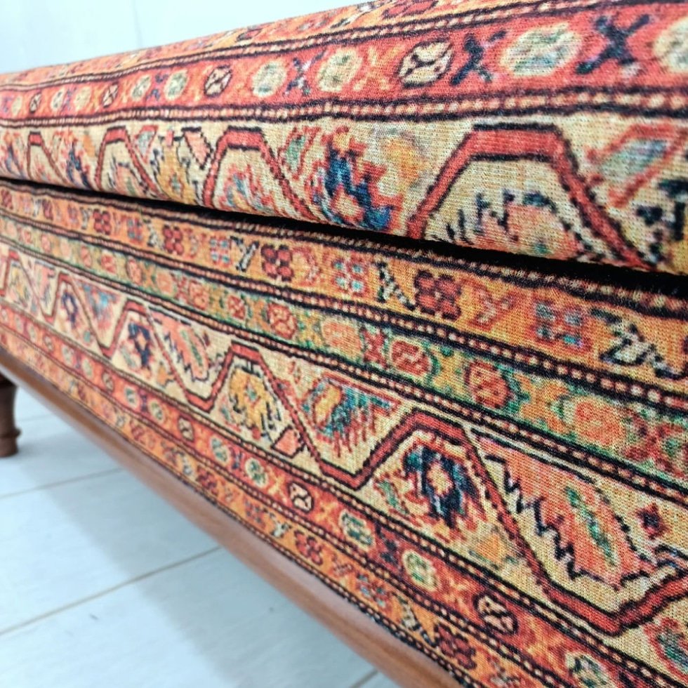 Mesa de centro otomana kilim turca azul y naranja con almacenaje