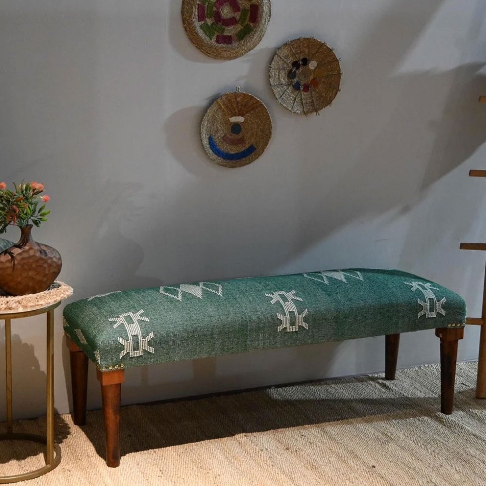 Banco otomano kilim verde