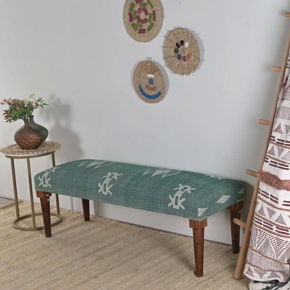 Banco otomano kilim verde