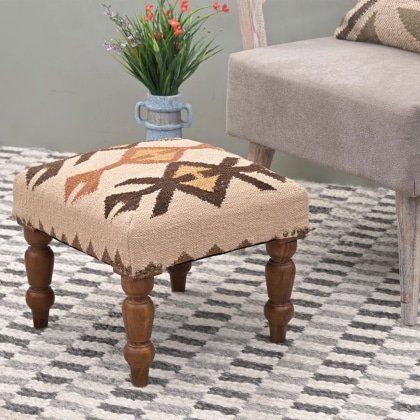 Puf otomano tribal kilim marfil
