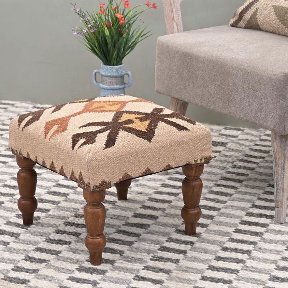 Puf otomano tribal kilim marfil