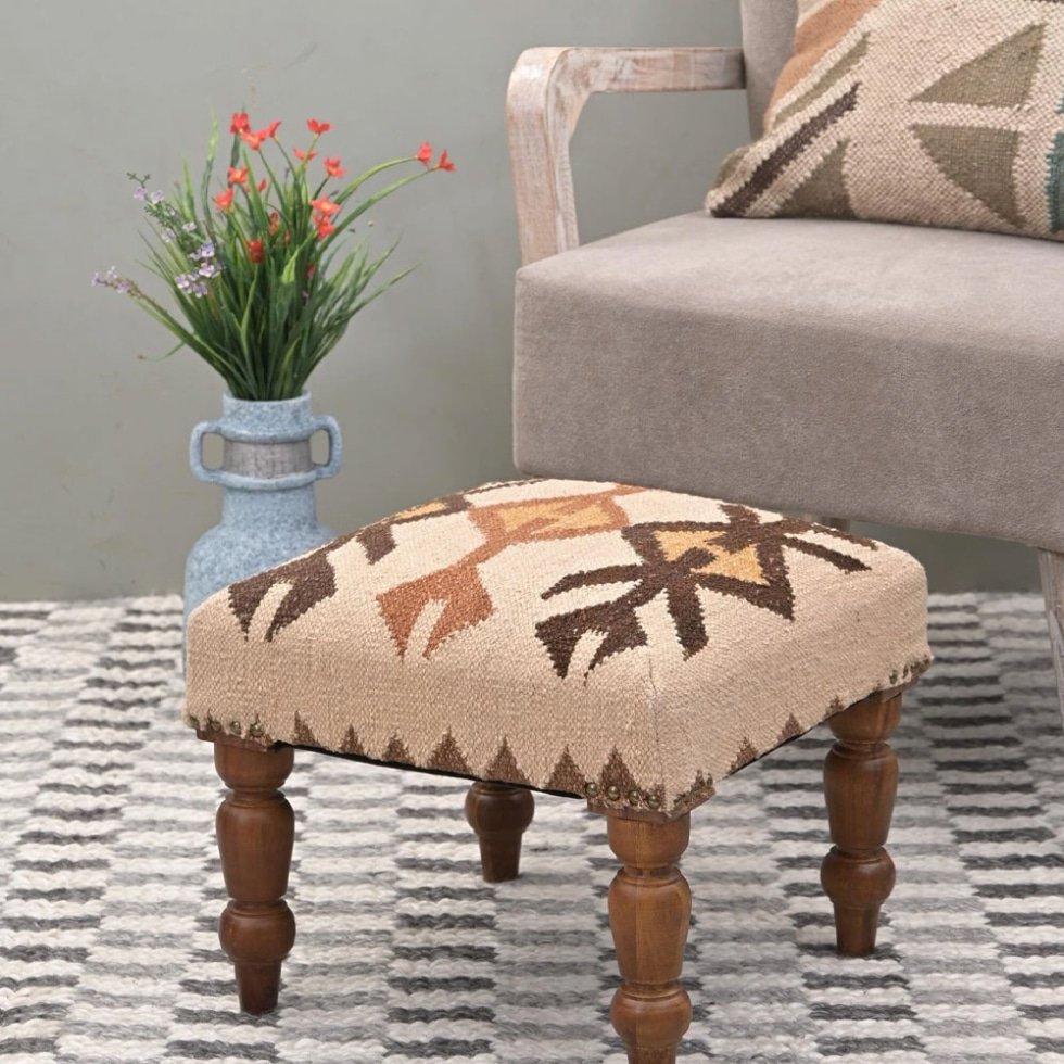 Puf otomano tribal kilim marfil