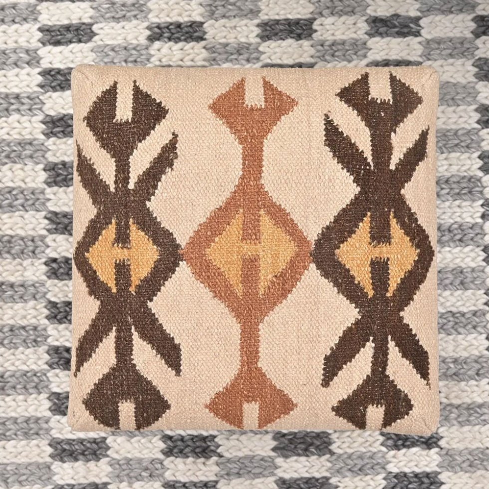Puf otomano tribal kilim marfil