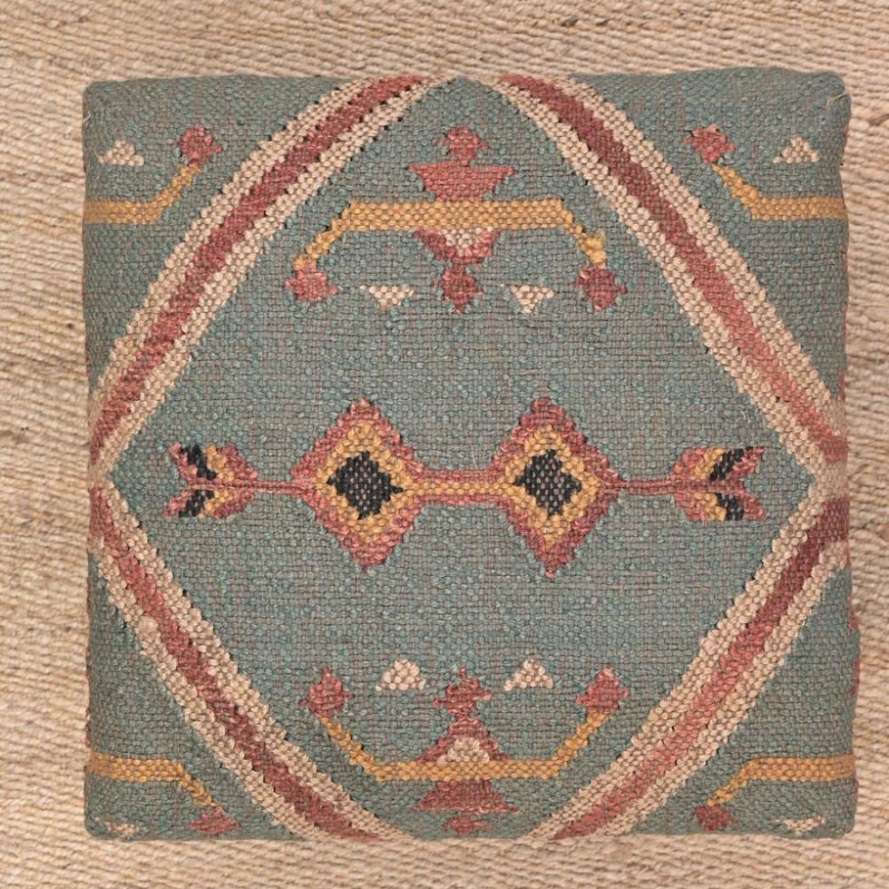 Taburete otomano kilim verde pequeño